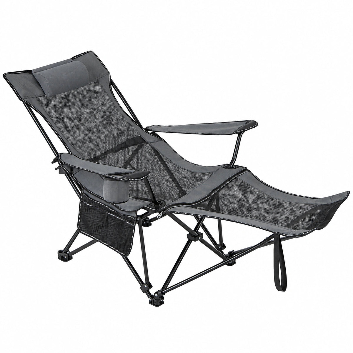 Fauteuil, avec porte-gobelet, réglable, coloris gris, pour le salon ou la chambre