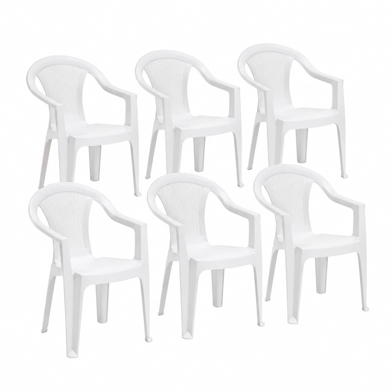 Chaise de jardin, 6 pièces, en résine tressée, coloris blanc, pour la terrasse ou le jardin