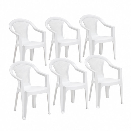 Chaise de jardin, 6 pièces, en résine tressée, coloris blanc, pour la terrasse ou le jardin