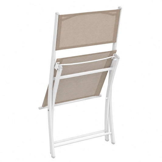 Chaise de jardin, en métal, coloris blanc et beige, pour la terrasse ou le jardin