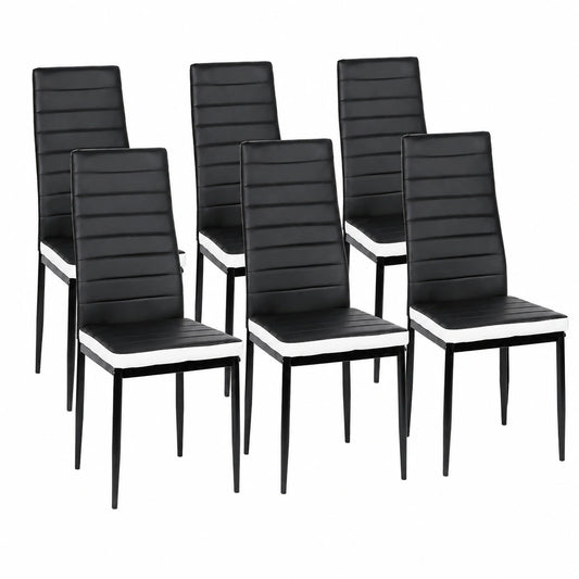 Chaise, 6 pièces, rembourré, en acier et similicuir, coloris noir et blanc, pour la salle à manger ou la cuisine