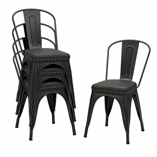 Chaise, en métal, rembourré, coloris noir, 44 x 53 x 84 cm, pour la salle à manger ou la cuisine