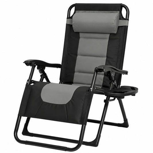 Chaise de jardin, avec porte-gobelet, coloris gris, pour la terrasse ou le jardin