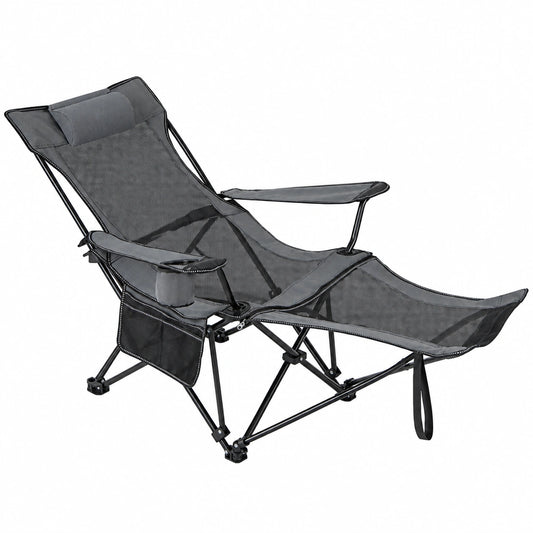 Fauteuil, avec porte-gobelet, réglable, coloris gris, pour le salon ou la chambre